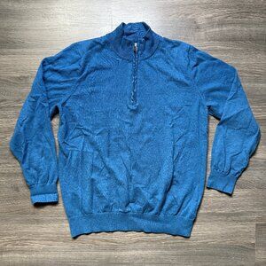 L.L. Bean Men's Cashmere Blend Knit 1/4 Zip Sweater - Blue